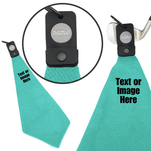 Custom Magnetic Waffle Weave Microfiber Golf Towel with Clip - Aqua