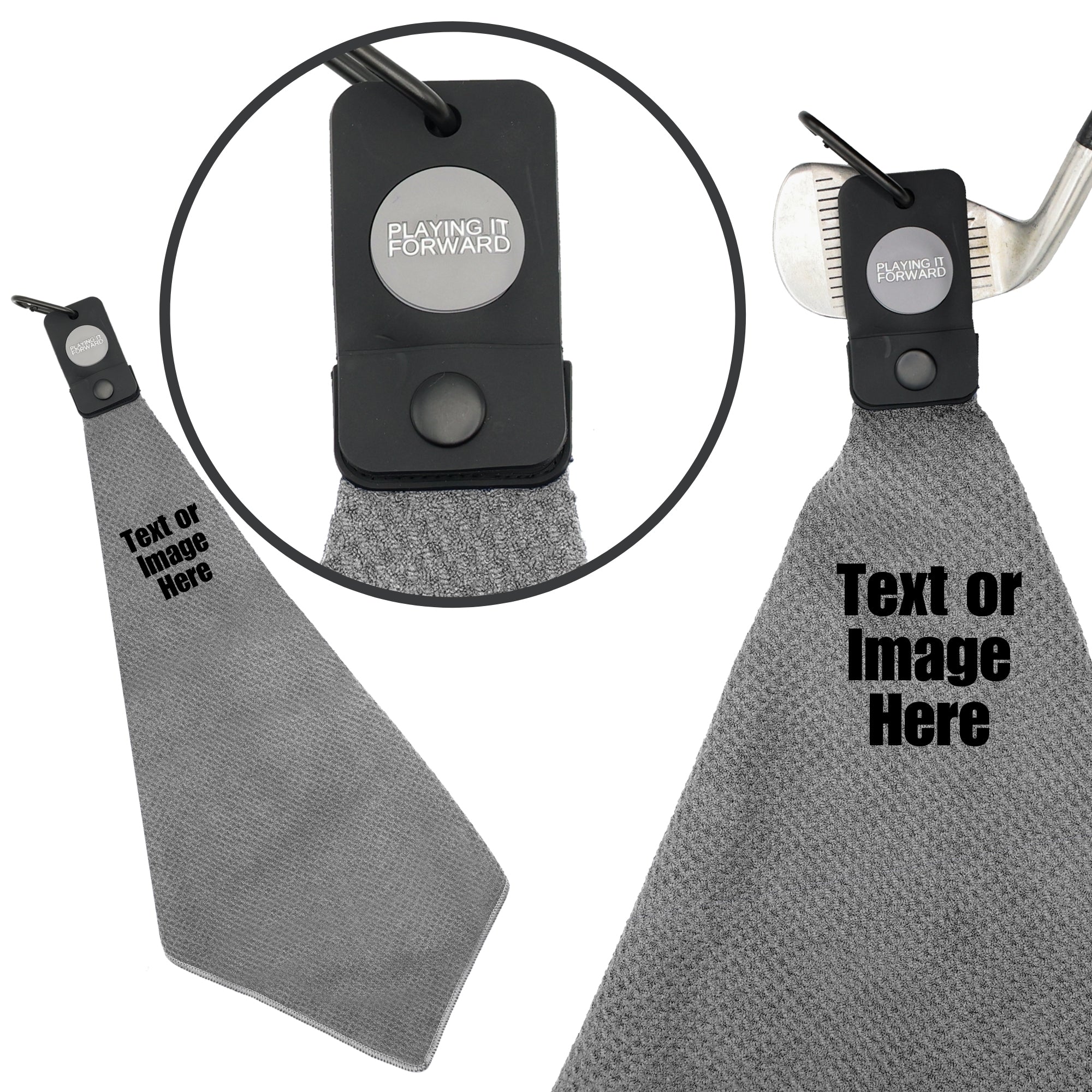 Custom Magnetic Waffle Weave Microfiber Golf Towel with Clip - Gray