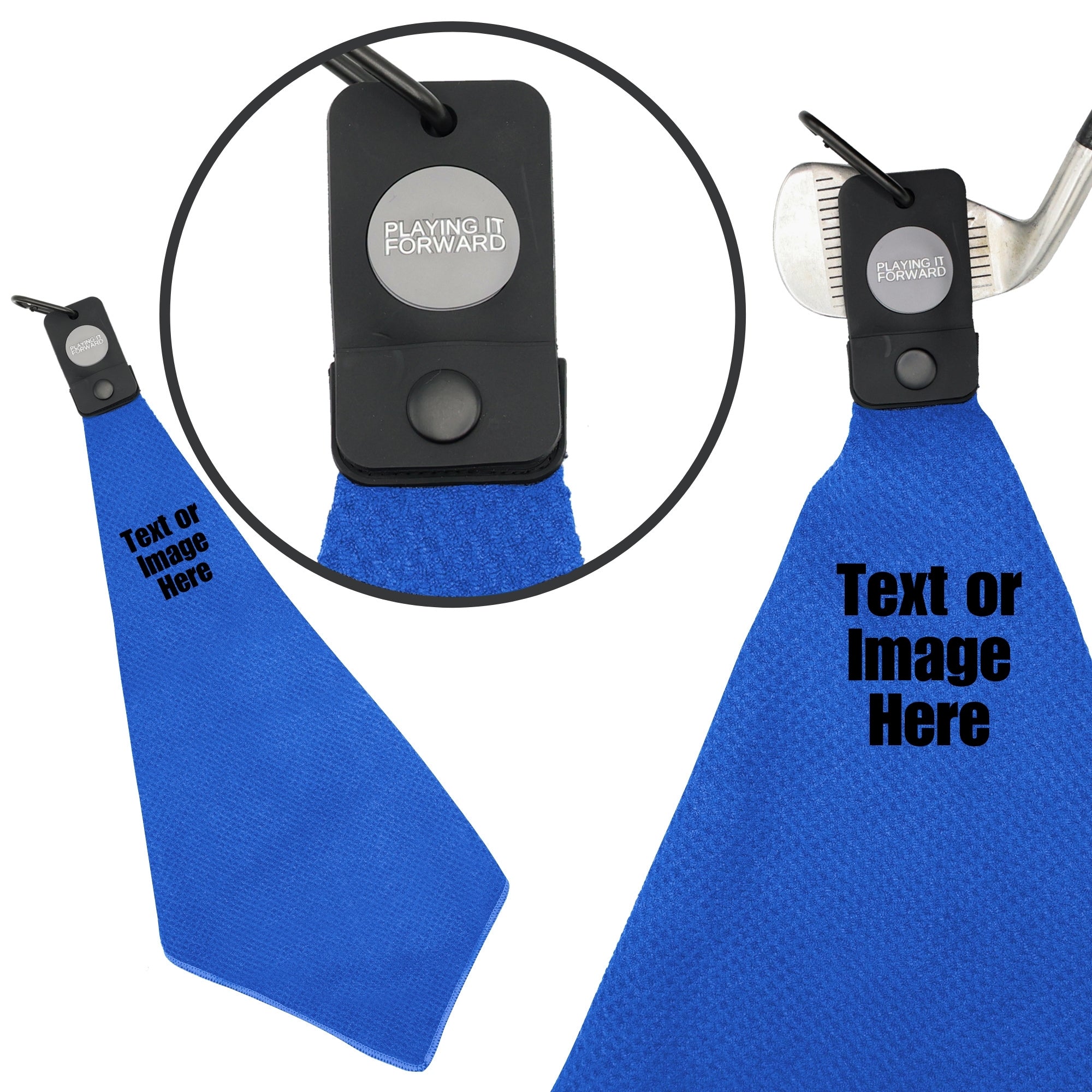 Custom Magnetic Waffle Weave Microfiber Golf Towel with Clip - Blue