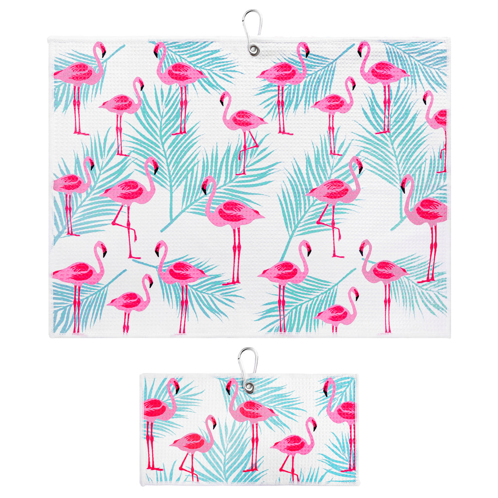 Flamingo Tropics Print Premium Set of 2 Microfiber Golf Towel