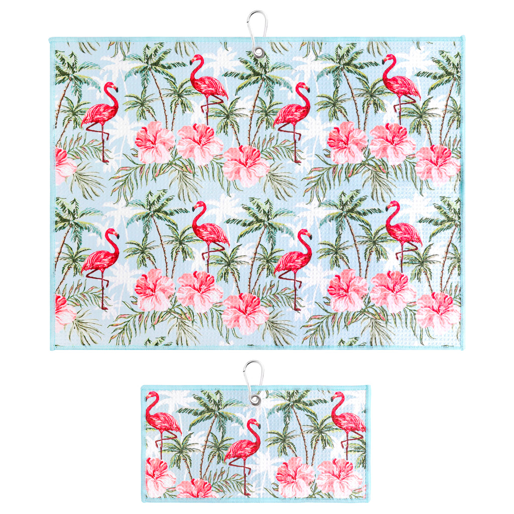 Flamingo Paradise Print Premium Set of 2 Microfiber Golf Towel