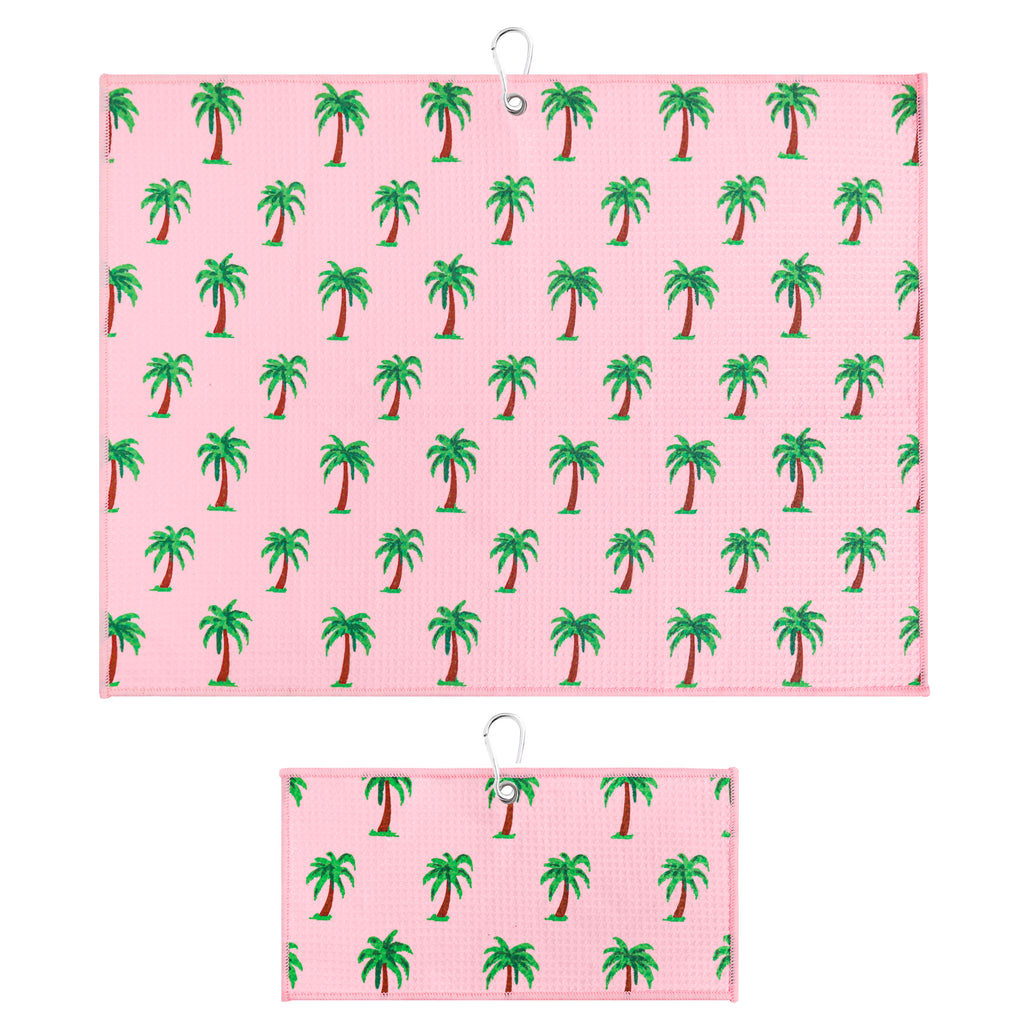 Pink Palm Trees Print Premium Set of 2 Microfiber Golf Towel