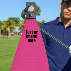 Custom Magnetic Waffle Weave Microfiber Golf Towel with Clip - Pink