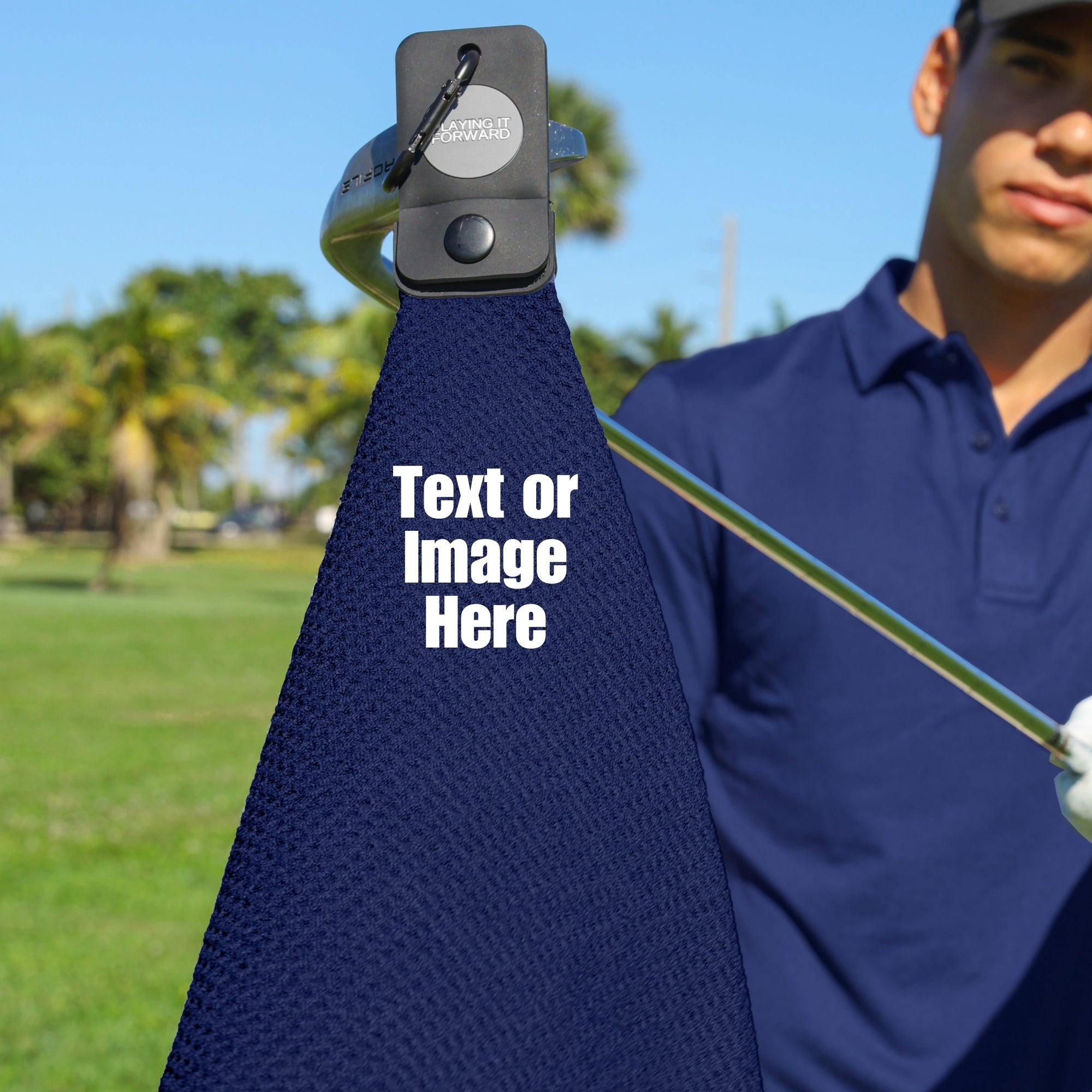 Custom Magnetic Waffle Weave Microfiber Golf Towel with Clip - Navy