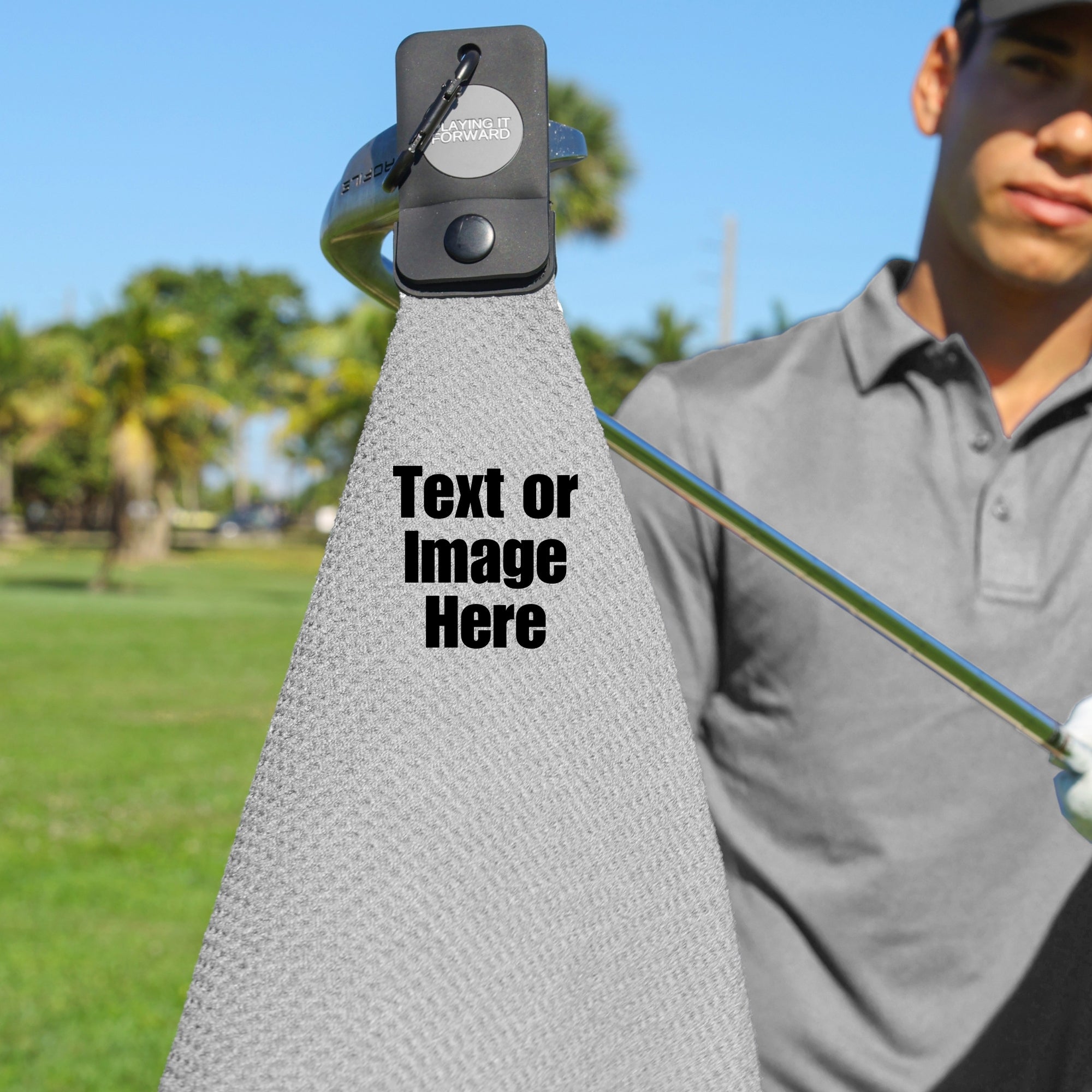 Custom Magnetic Waffle Weave Microfiber Golf Towel with Clip - Gray