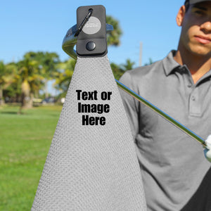 Custom Magnetic Waffle Weave Microfiber Golf Towel with Clip - Gray