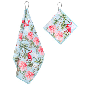 Flamingo Paradise Print Premium Set of 2 Microfiber Golf Towel