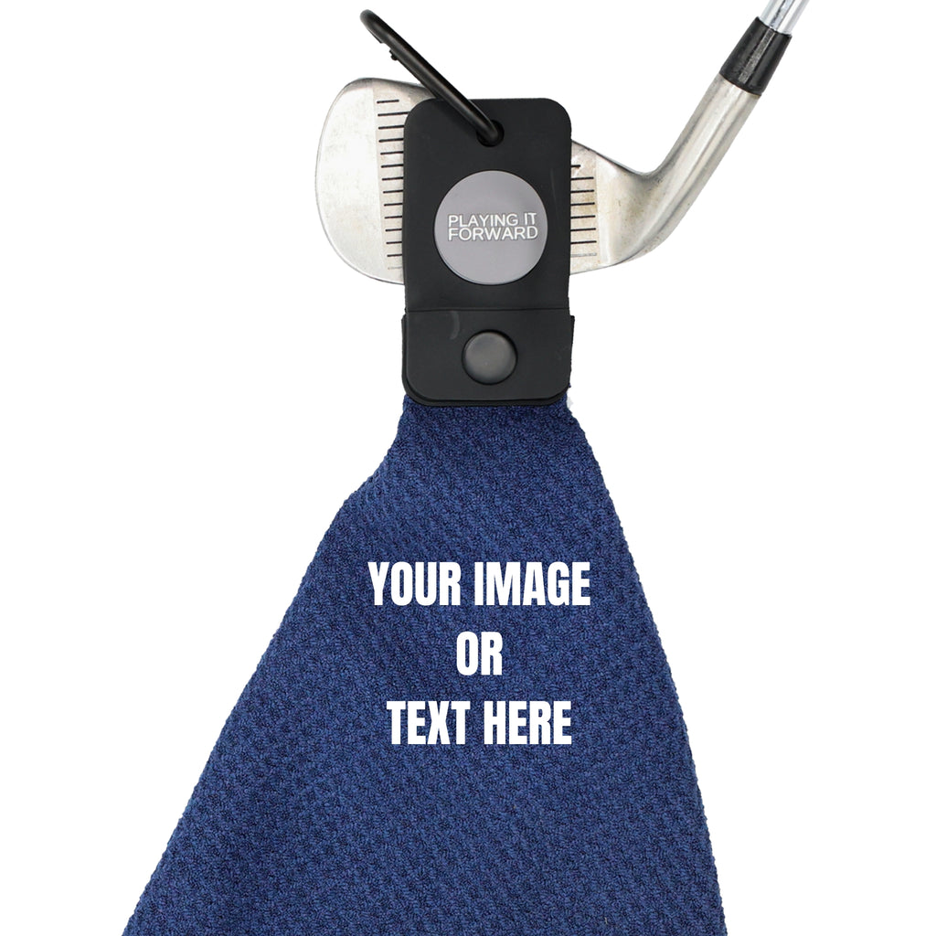 Custom Magnetic Waffle Weave Microfiber Golf Towel with Clip - Navy