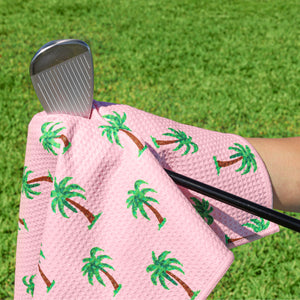 Pink Palm Trees Print Premium Set of 2 Microfiber Golf Towel