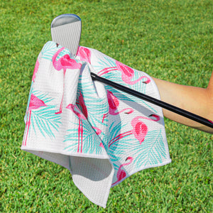 Flamingo Tropics Print Premium Set of 2 Microfiber Golf Towel