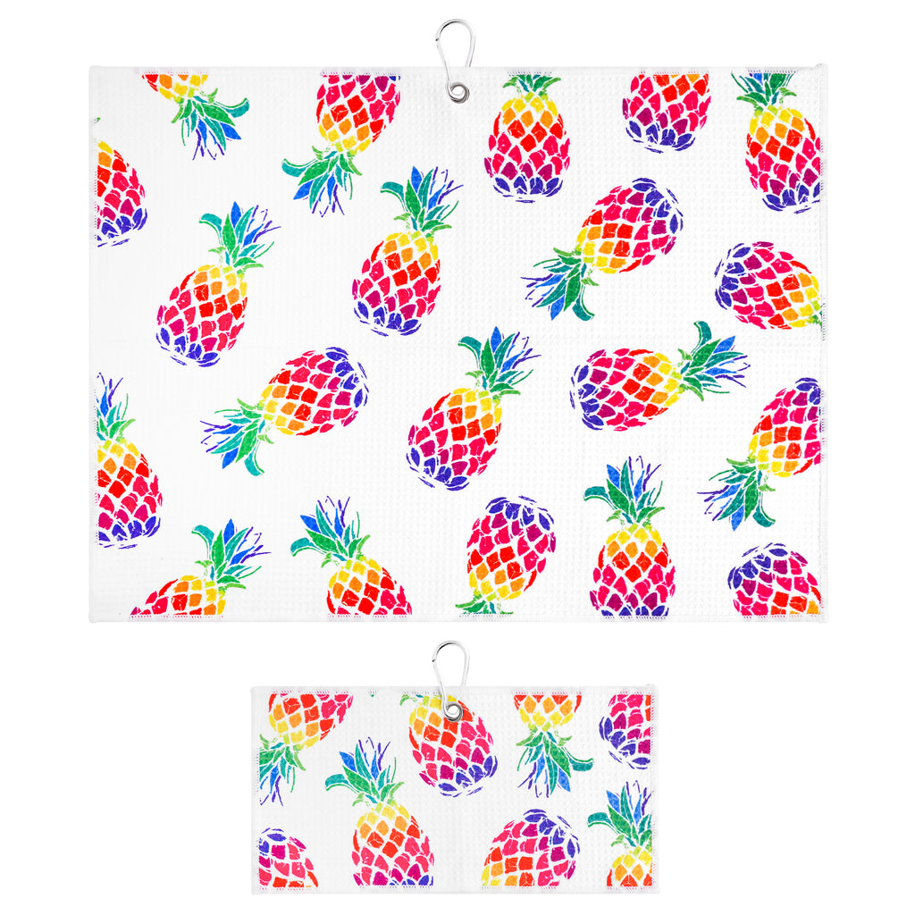 Aloha Pineapple Print Premium Set of 2 Microfiber Golf Towel