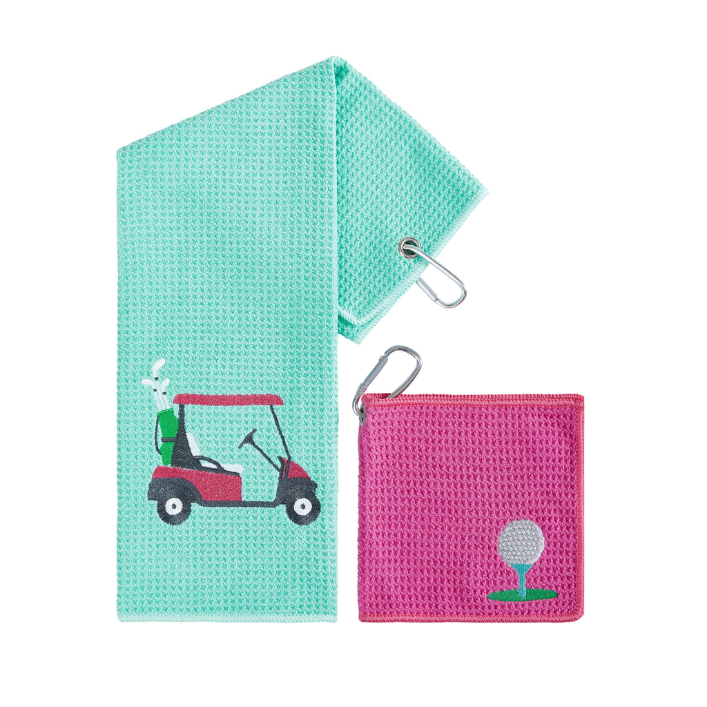 Golf Clubs Aqua Premium Embroidered Set of 2 Microfiber Golf Towel