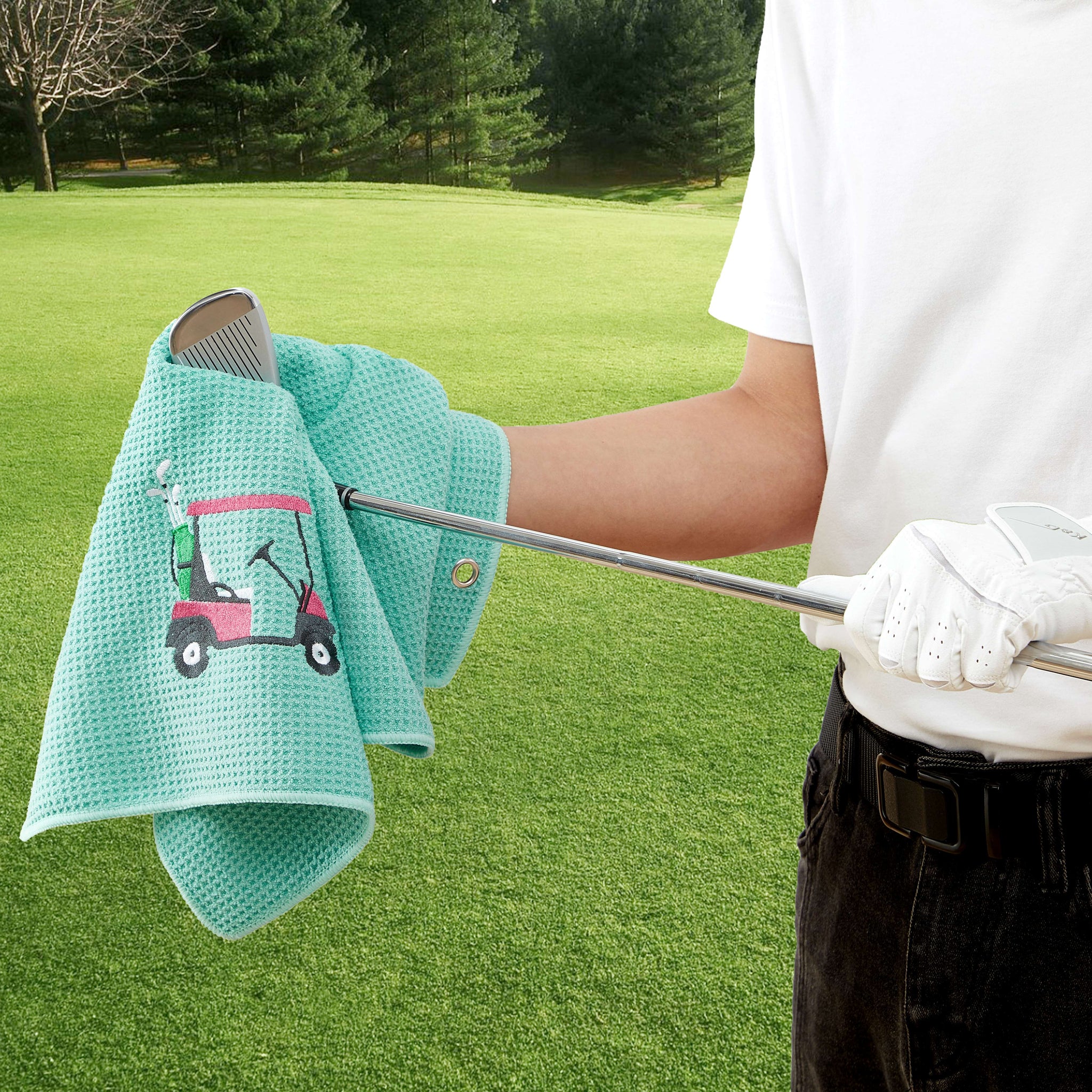 Golf Clubs Aqua Premium Embroidered Set of 2 Microfiber Golf Towel