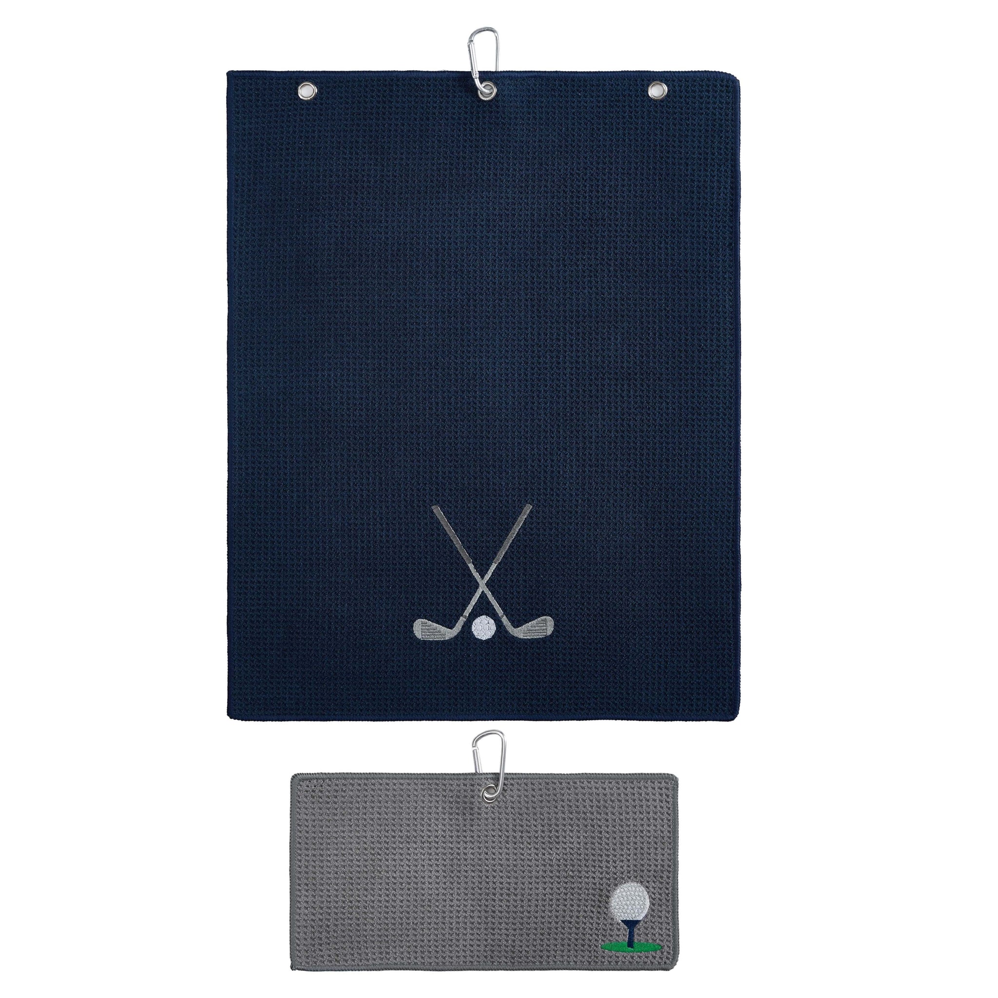 Golf Clubs Navy Premium Embroidered Set of 2 Microfiber Golf Towel