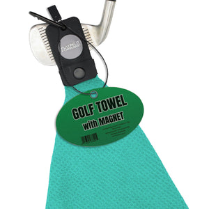 Magnetic Waffle Weave Microfiber Golf Towel with Clip Aqua