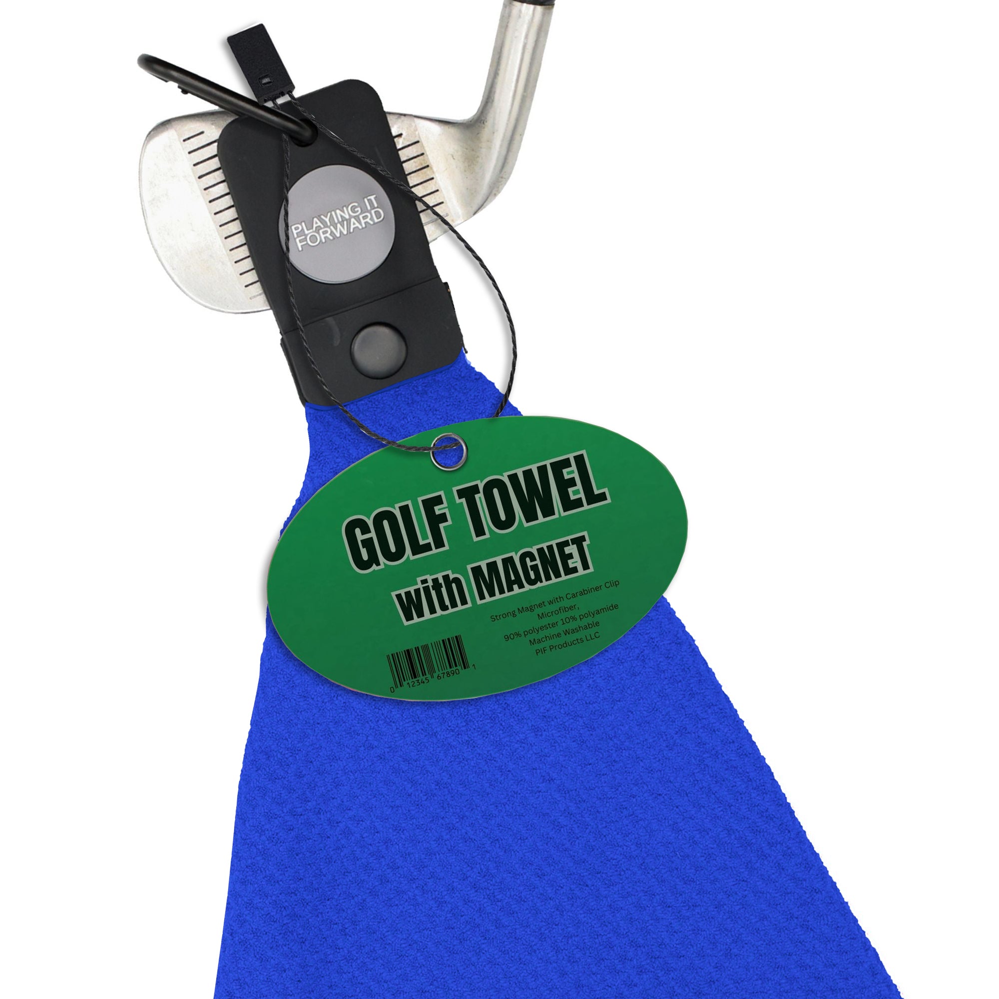 Magnetic Waffle Weave Microfiber Golf Towel with Clip Bright Blue