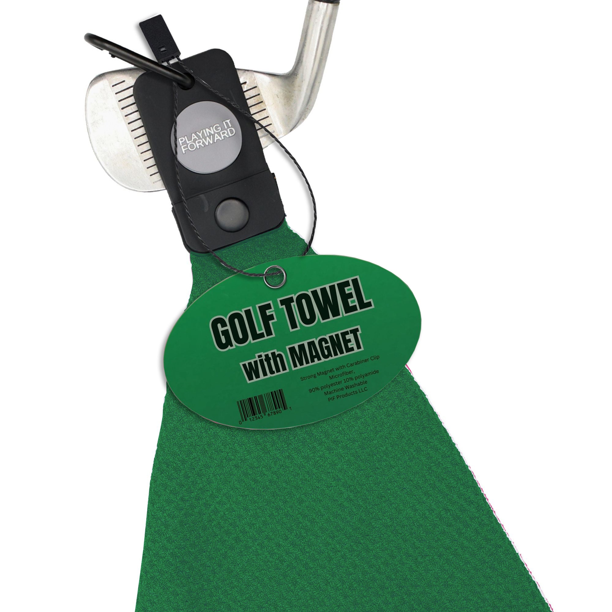 Magnetic Waffle Weave Microfiber Golf Towel with Clip Green