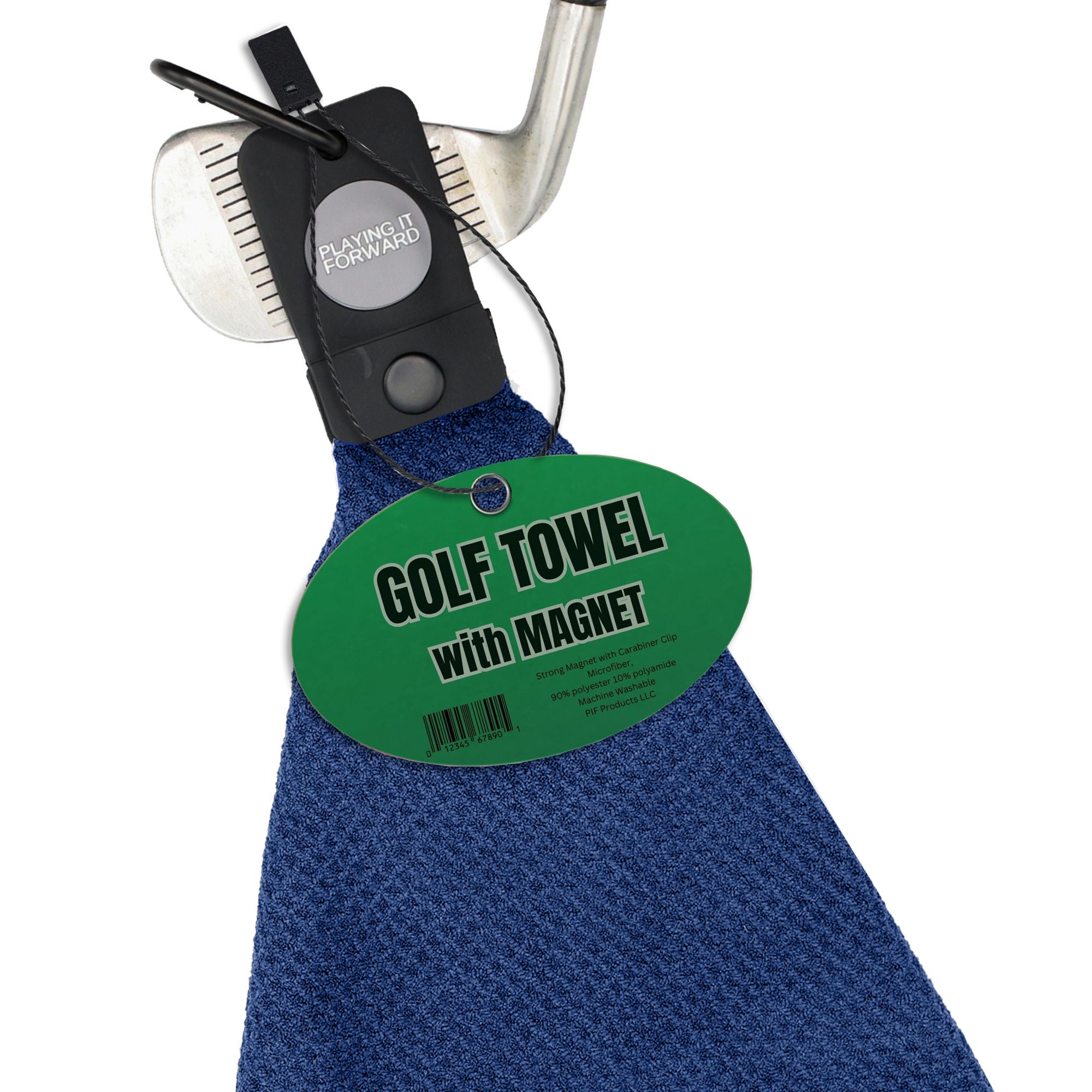 Magnetic Waffle Weave Microfiber Golf Towel with Clip Navy