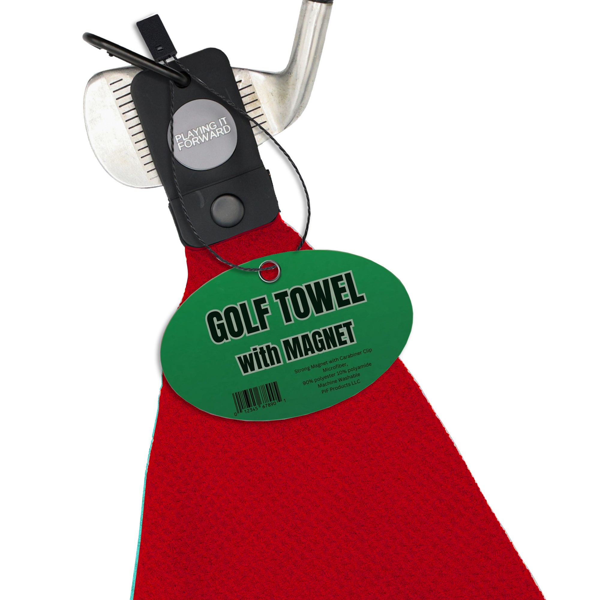 Magnetic Waffle Weave Microfiber Golf Towel with Clip Red