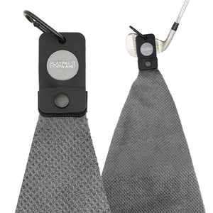 Magnetic Waffle Weave Microfiber Golf Towel with Clip Gray