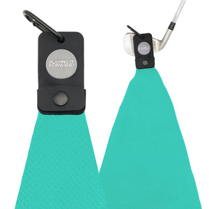 Magnetic Waffle Weave Microfiber Golf Towel with Clip Aqua