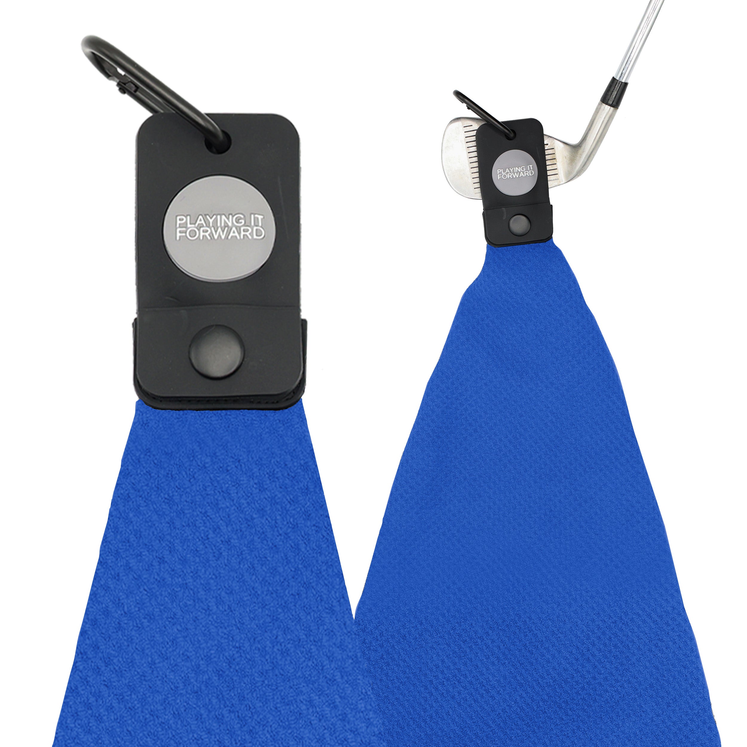 Magnetic Waffle Weave Microfiber Golf Towel with Clip Bright Blue Playing It Forward