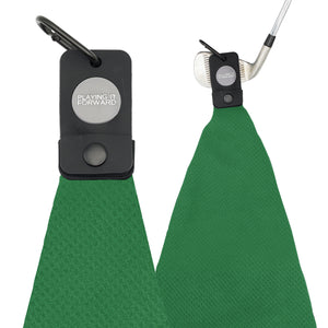 Magnetic Waffle Weave Microfiber Golf Towel with Clip Green