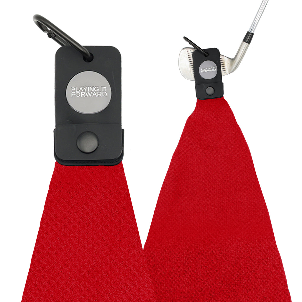 Magnetic Waffle Weave Microfiber Golf Towel with Clip Red