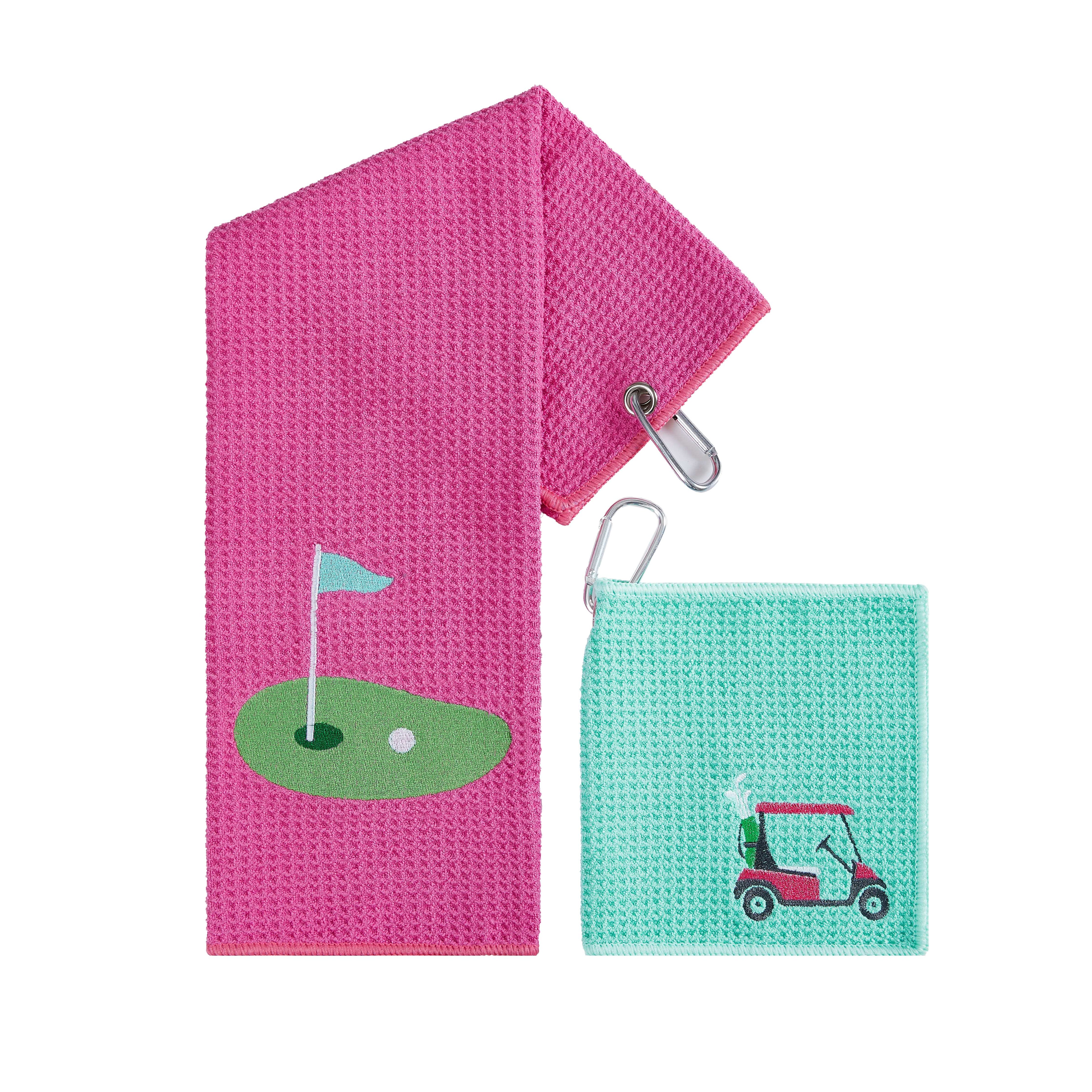 Putting Green Pink Premium Embroidered Set of 2 Microfiber Golf