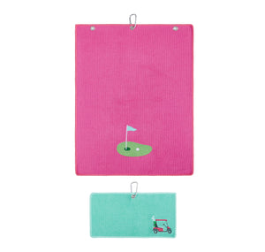 Putting Green Pink Premium Embroidered Set of 2 Microfiber Golf Towel