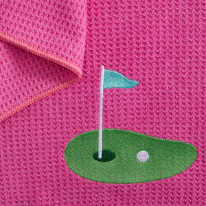 Putting Green Pink Premium Embroidered Set of 2 Microfiber Golf Towel