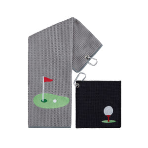 Putting Green Gray Premium Embroidered Set of 2 Microfiber Golf Towel