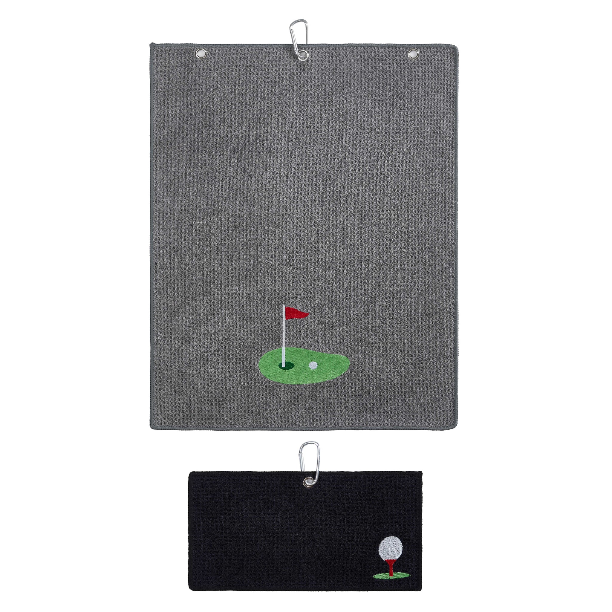 Putting Green Gray Premium Embroidered Set of 2 Microfiber Golf Towel