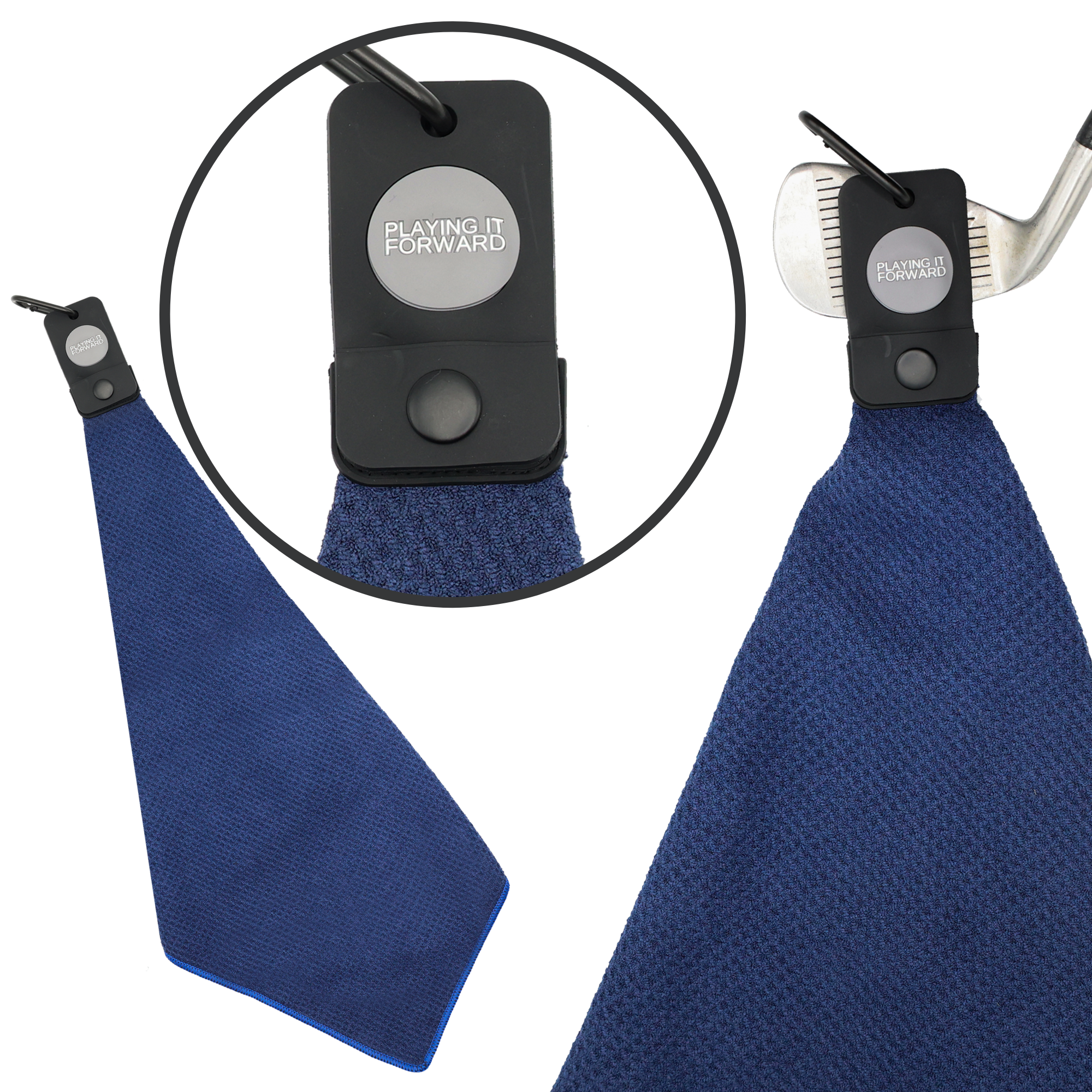 Magnetic Waffle Weave Microfiber Golf Towel with Clip Navy