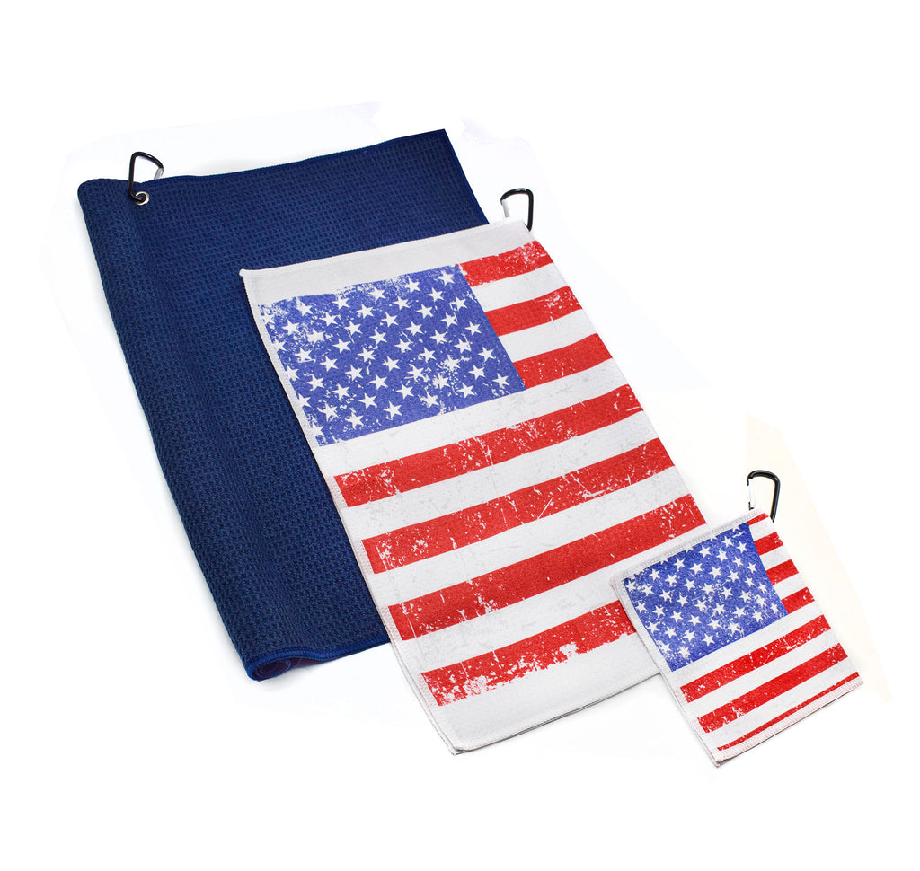 Patriotic USA Flag Premium Set of 3 Microfiber Golf Towel - Navy