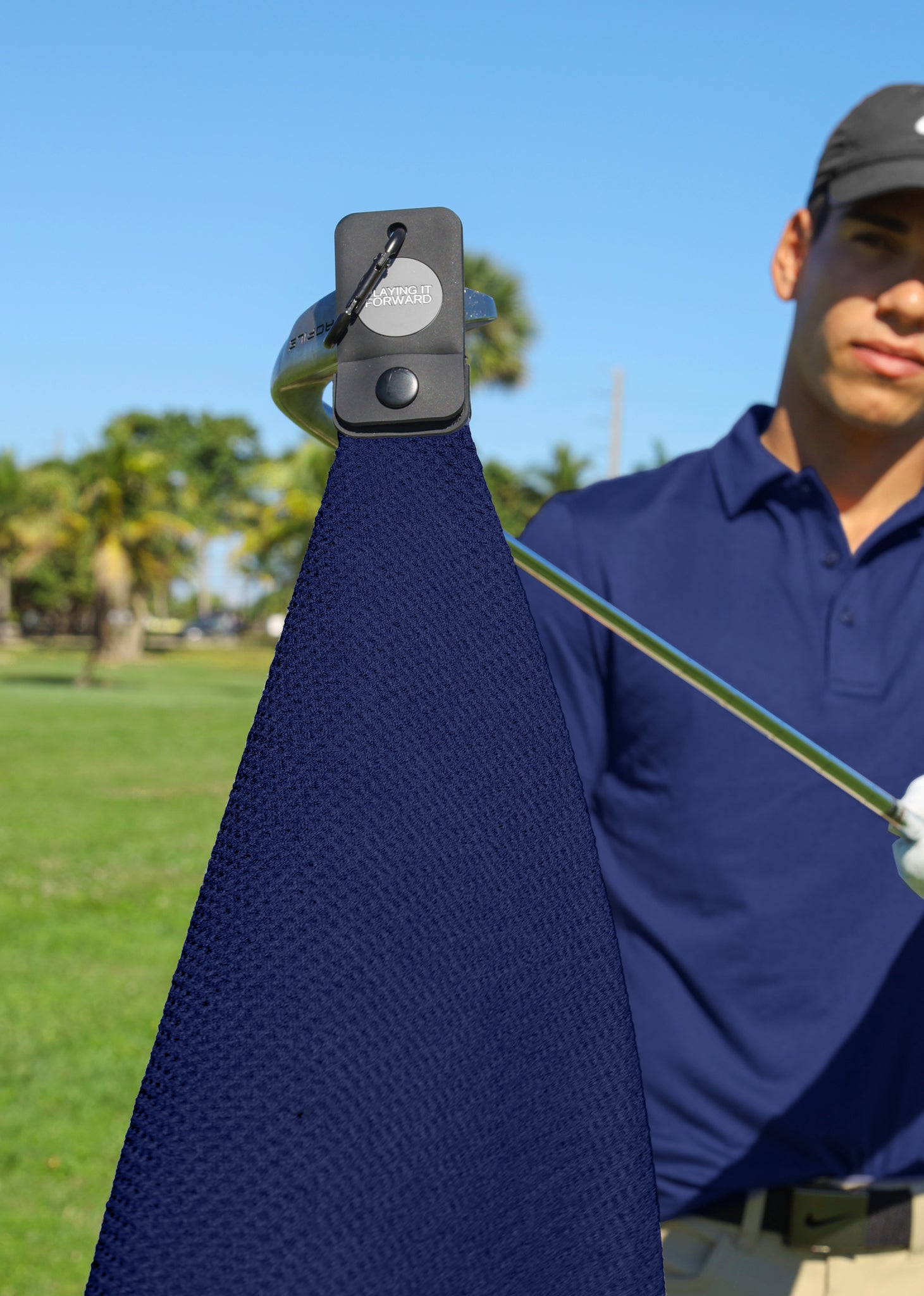 Magnetic Waffle Weave Microfiber Golf Towel with Clip Navy