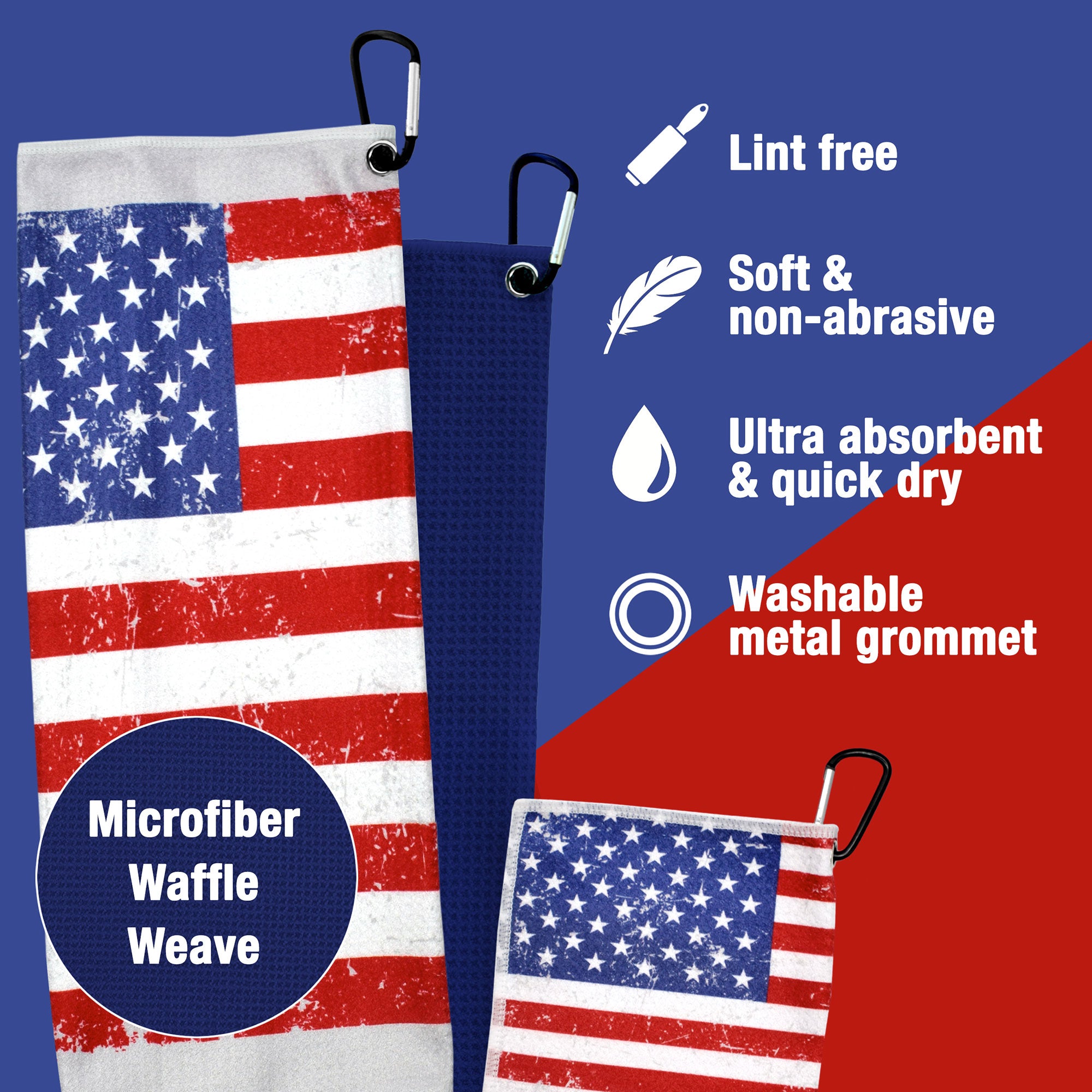 Patriotic USA Flag Premium Set of 3 Microfiber Golf Towel - Navy