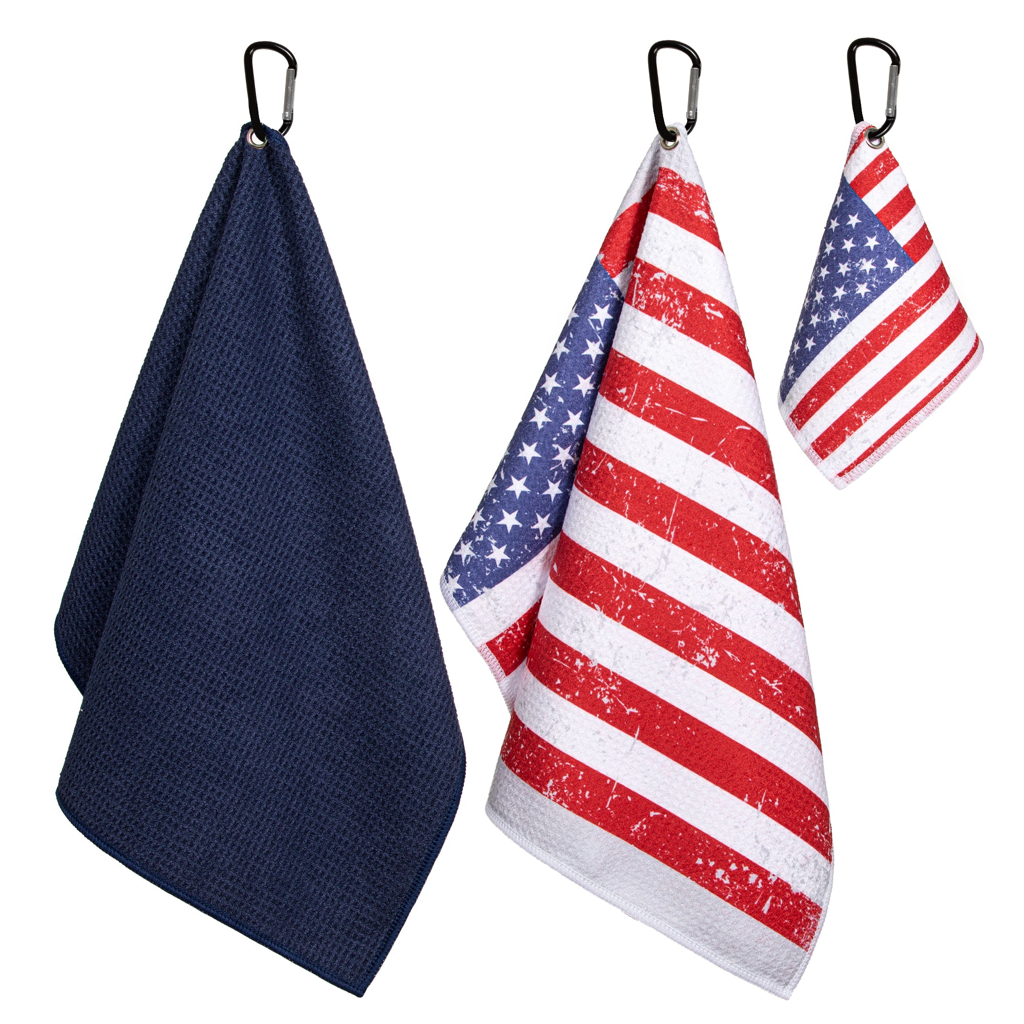 Patriotic USA Flag Premium Set of 3 Microfiber Golf Towel - Navy