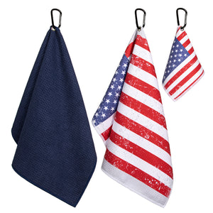 Patriotic USA Flag Premium Set of 3 Microfiber Golf Towel - Navy